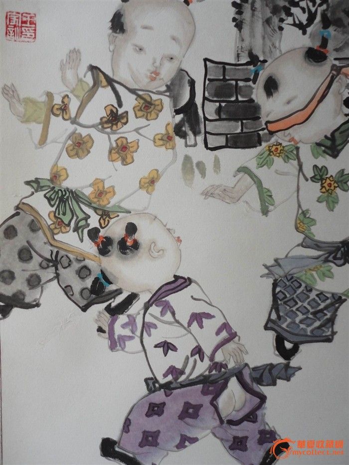3中国国画家协会主席--王家训,童趣图重新揭裱