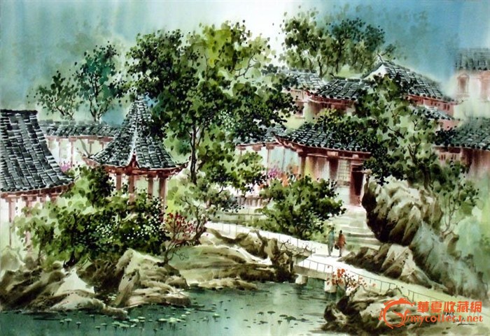 张明康\/江南水乡\/山水\/水彩画\/装饰送礼\/18886