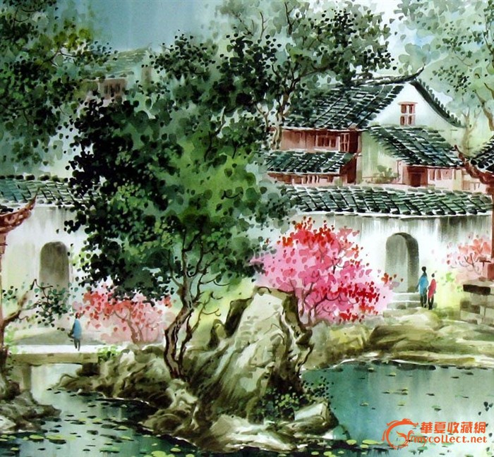 张明康/江南水乡/山水/水彩画/装饰送礼/18896