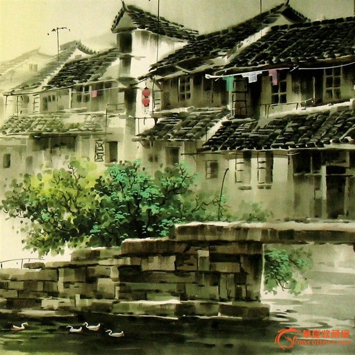 张明康/江南水乡/风景/水彩画/装饰送礼//20354
