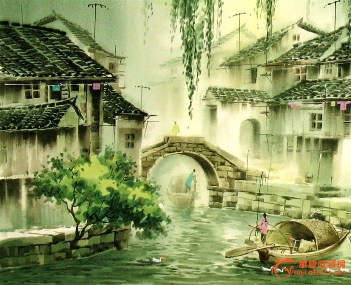 张明康\/江南水乡\/风景\/水彩画\/装饰送礼\/20361