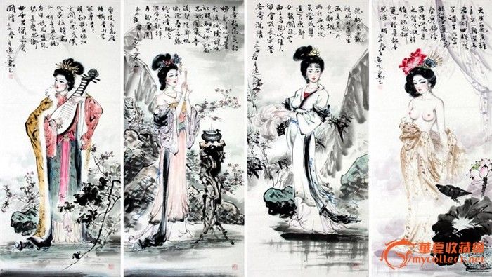 唐逸飞/<em>美女图</em>/四条屏/<em>古代四大美女</em>/22528_唐