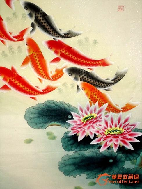 林菁工笔鱼图\/力争上游\/四尺\/家居办公室装饰\/0