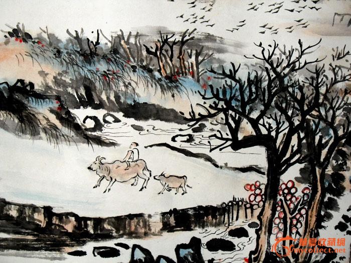廖铭/国画/山水画/乡村牧童/四尺三开/10828