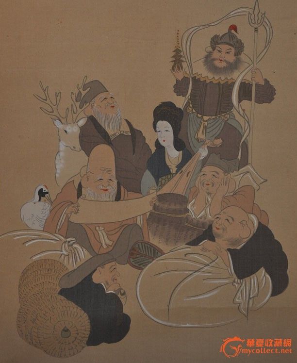 ◆昭和期日本画家霞峰手绘人物神像画<七福神>原作立轴_◆昭和期日本画家霞峰手绘人物神像画<七福神>原作立轴价格_◆昭和期日本画家霞峰手绘人物神像画<七福神>原作立轴图片_来自藏友画之友_字画_地摊交易_华夏收藏网 cang.com