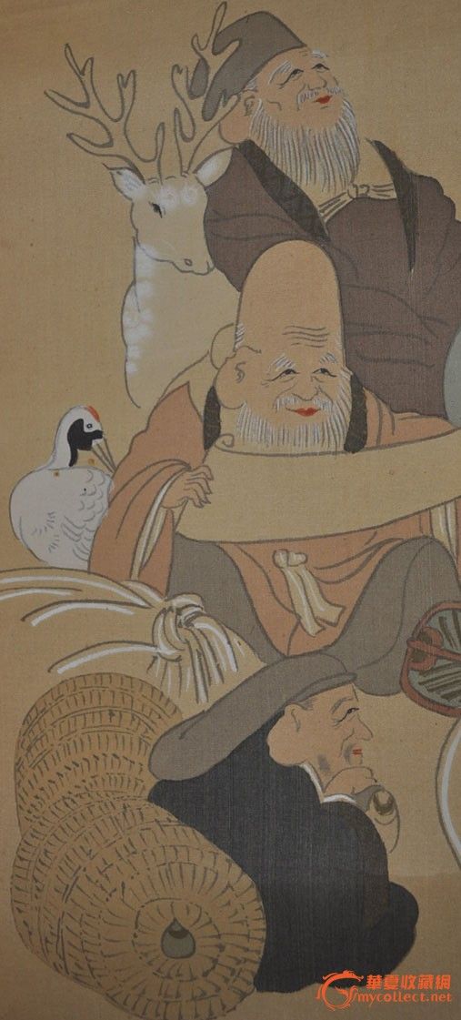 ◆昭和期日本画家霞峰手绘人物神像画<七福神>原作立轴_◆昭和期日本画家霞峰手绘人物神像画<七福神>原作立轴价格_◆昭和期日本画家霞峰手绘人物神像画<七福神>原作立轴图片_来自藏友画之友_字画_地摊交易_华夏收藏网 cang.com