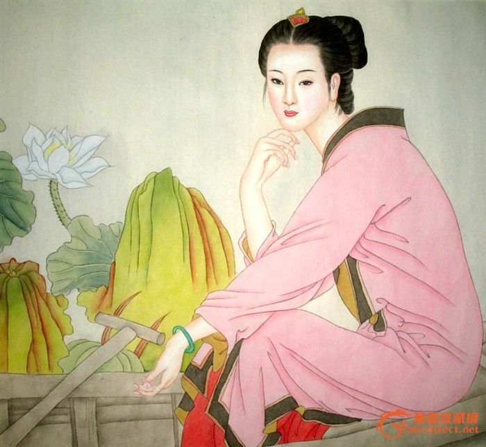 夏彤人物画\/美女画\/观荷图\/卧室装饰收藏\/1976