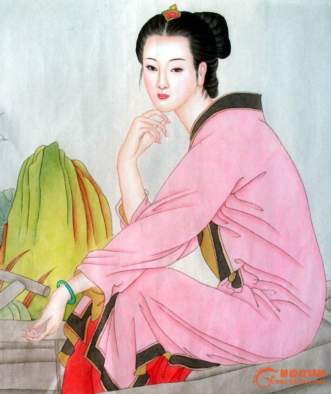 夏彤人物画\/美女画\/观荷图\/卧室装饰收藏\/1976