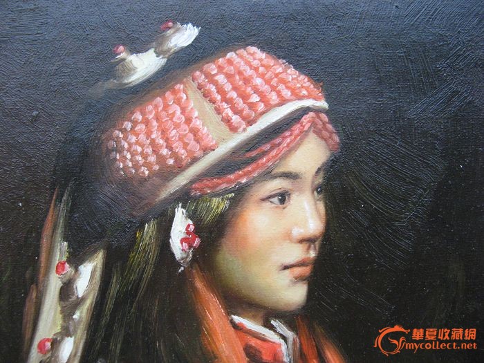 4131油画-一组小幅人物画 2 戴红帽的女青年