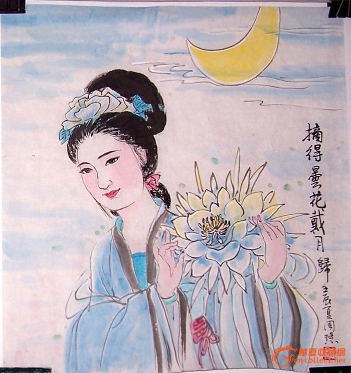 著名画家国家一级美术师周璟画作《摘得昙花戴