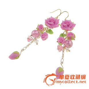 韩国饰品 香榭丽舍玫瑰花朵水晶长款耳环耳饰