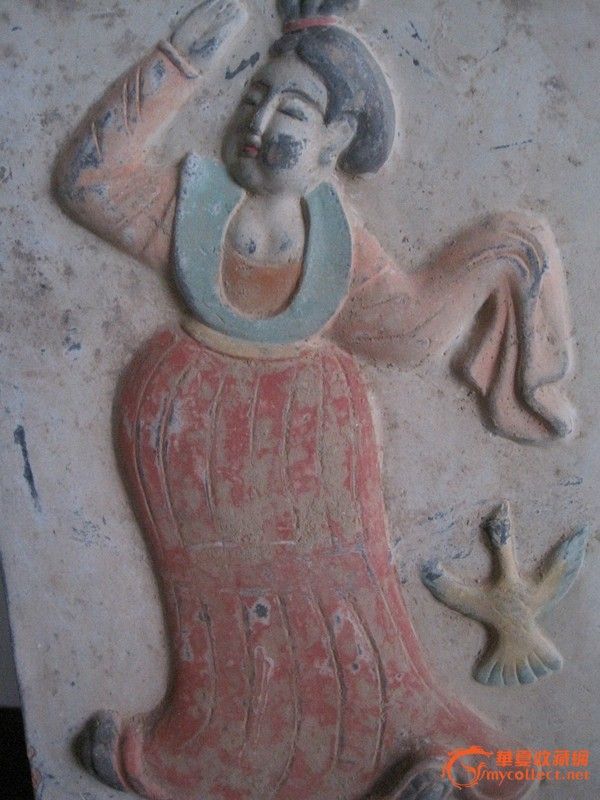 唐代彩绘浮雕宫女舞蹈图壁砖_唐代彩绘浮雕宫