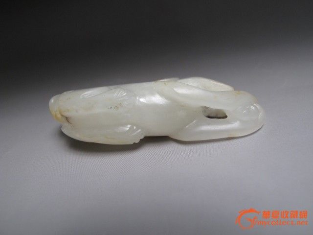 明代和田白玉狗来富圆雕小玩件-明代和田白玉