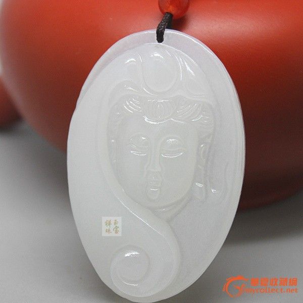 玉料白皙细腻 阿富汗白玉观音佛头玉挂件玉吊