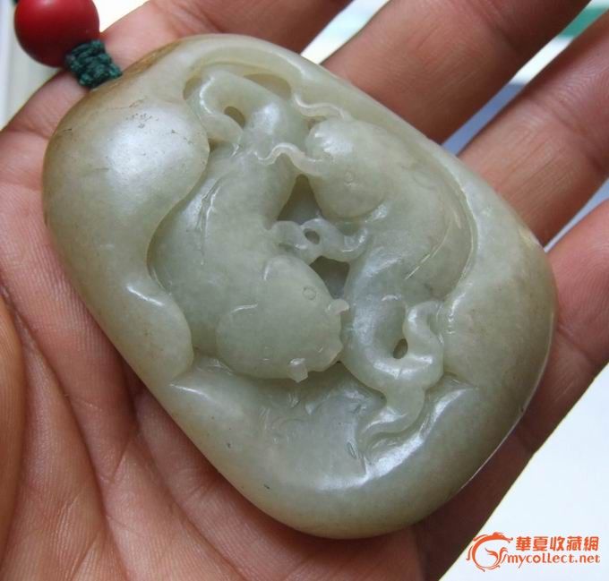 和田青白玉 籽料 年年有余 手把件-和田青白玉