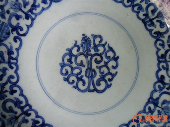 【小黄青花世家藏品】雍正双圈画押款宝相花青花盘一件