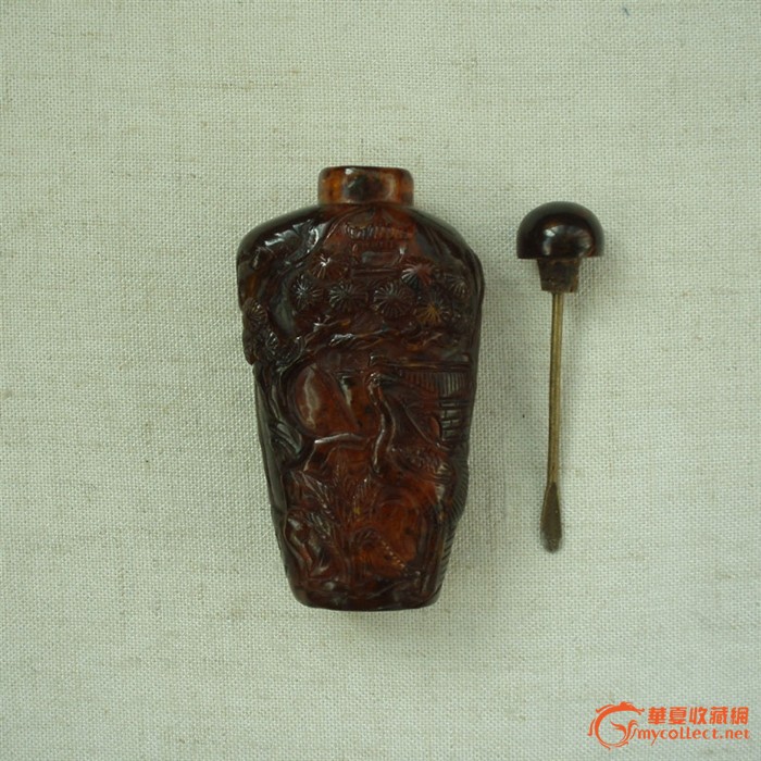 晚清整料满工抚顺琥珀老鼻烟壶 31克