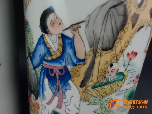 粉彩描金【<em>牛郎织女</em>七夕相会】帽筒_粉彩描金