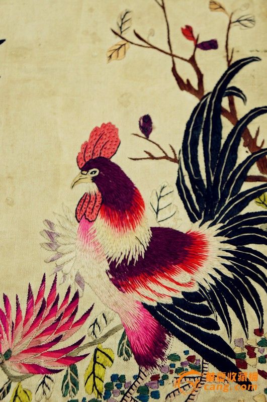 粤绣鸡鸣秋绣片