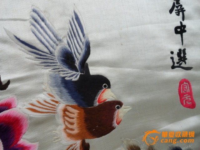 民国手工精绣花鸟绣品之【雀屏中选】-民国手