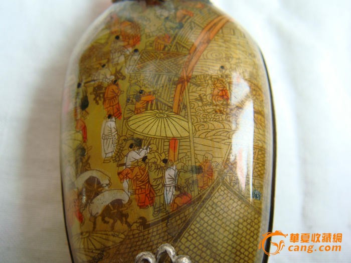 老镶银水晶双层内画"清明上河图"鼻烟壶