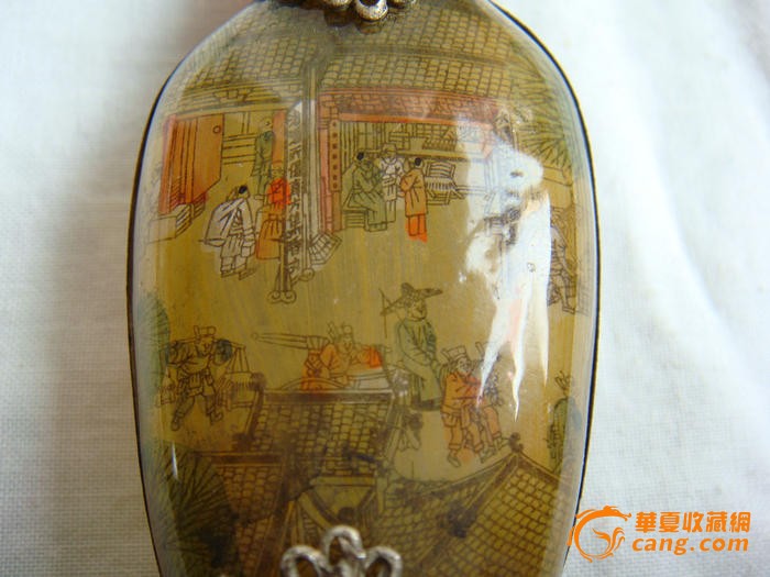 老镶银水晶双层内画"清明上河图"鼻烟壶