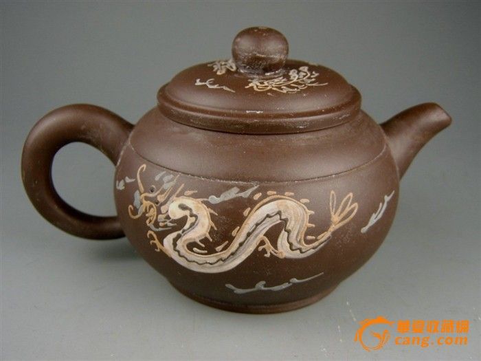 紫砂加彩的全品老紫砂茶壶 掇球壶_紫砂加彩的