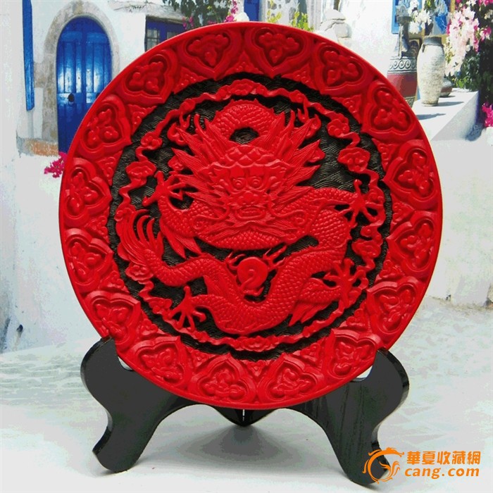 地摊 工艺品 其它 漆器摆件 雕漆盘 商务礼品 8寸双色正龙盘子  编号
