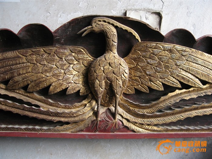 (清代)金漆高浮雕古董木雕构件--凤凰展翅