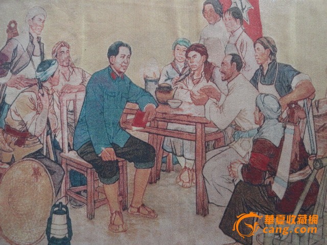 包老文革时期毛主席织锦,毛委员和乡亲们在一