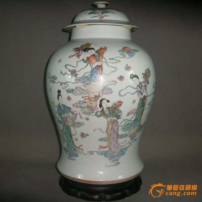精美 民国 粉彩<em>天女散花</em>将军<em>罐</em>一只 古董 古玩 