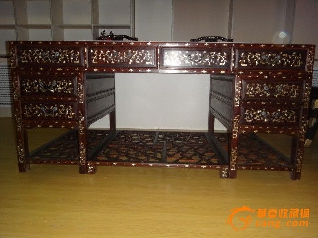 红木嵌螺钿理石老板台_红木嵌螺钿理石老板台