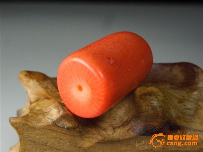 一颗清代深海红珊瑚桶珠老吊坠━═☆ ◣老字