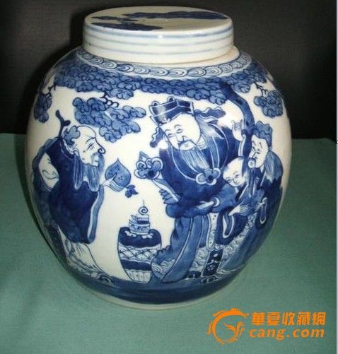 清代福禄寿三星青花盖罐