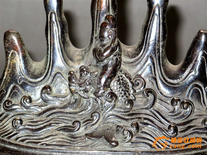 收来的青铜色雕刻龙│鱼,小山笔架-收来的青铜