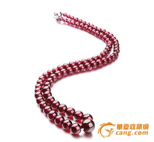 天然石榴石项链 酒红色石榴石圆珠项链女士塔