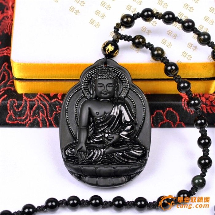开光天然黑曜石大日如来吊坠\/项链\/磨砂生肖羊