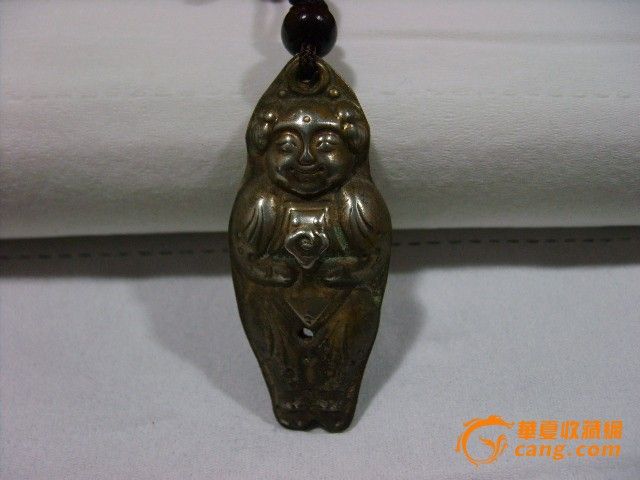 清代老银器【<em>童女</em>献宝】双面工镀金_清代老银