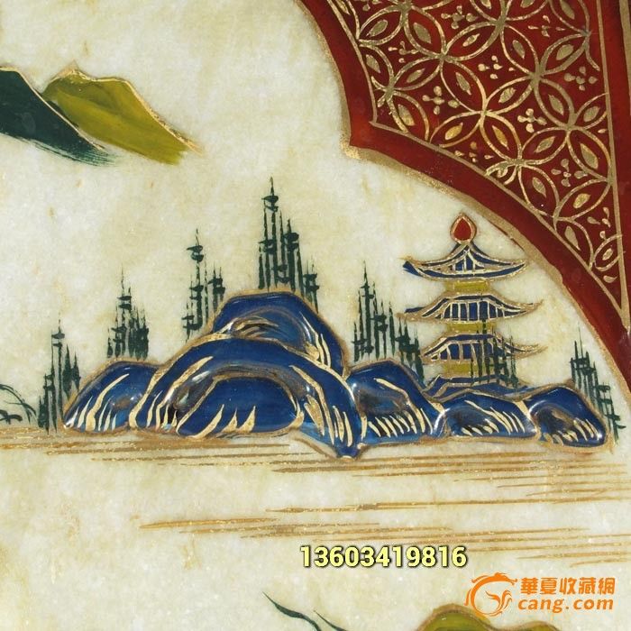 檀木镶嵌石板画 手绘山水风景屏风_檀木镶嵌石