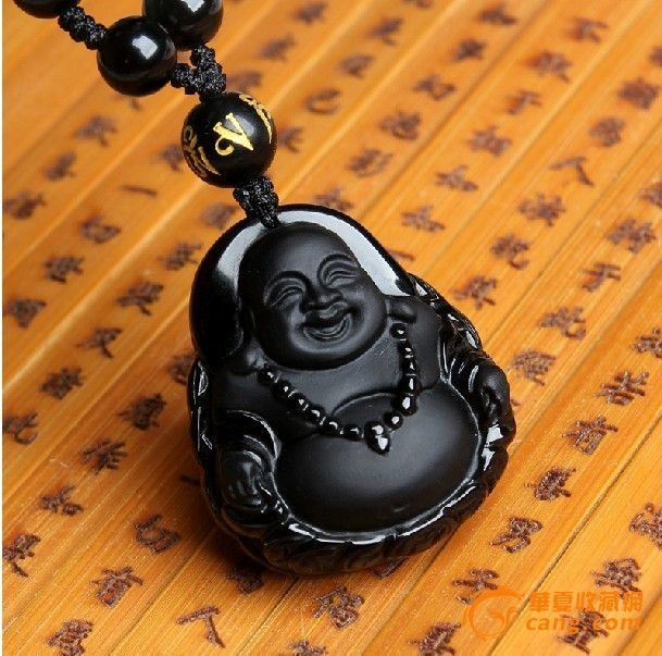 正品天然水晶黑曜石挂件弥勒佛吊坠大肚佛招财