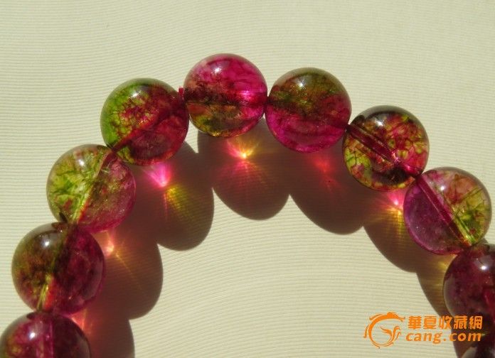 天然水晶 爆花西瓜碧玺 手串_天然水晶 爆花西