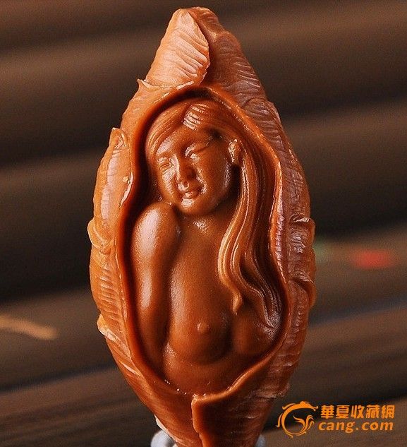 荷叶少女仿南工手雕<em>美女橄榄核</em>雕刻橄榄胡单籽