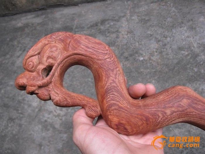 花梨(大果紫檀)龙头拐杖,花纹好(#1)_花梨(大果