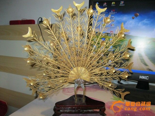 烤蓝掐丝美品孔雀开屏【保真包老24k黄金所镀