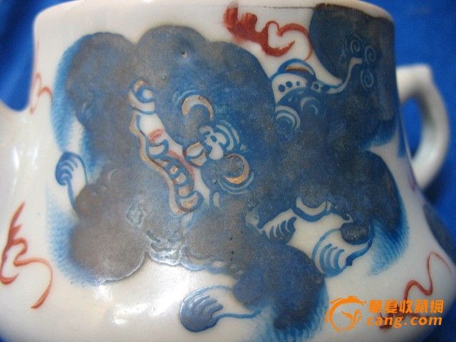 清晚期名家李金顺篮彩狮子太师少保执壶_清晚