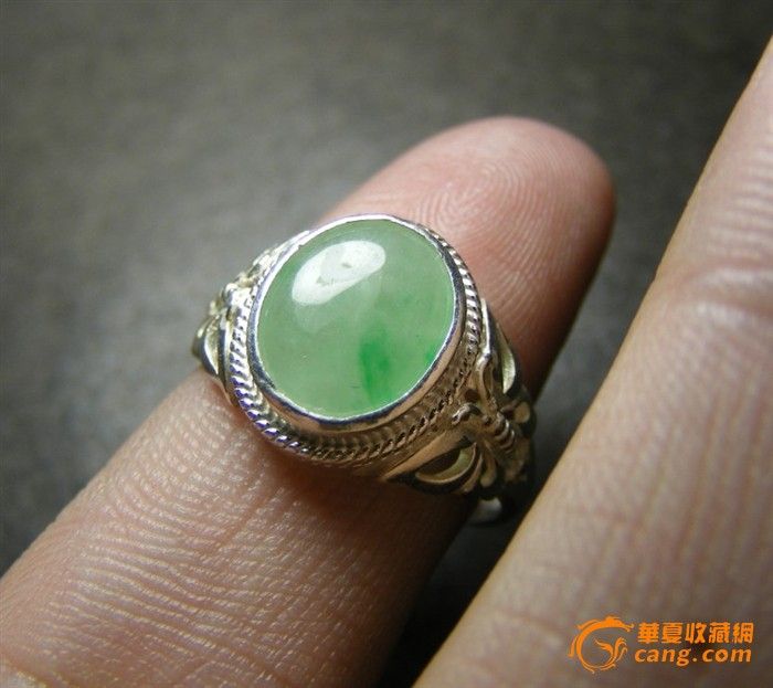 亮 清代.老坑满正阳绿绿翡翠新镶纯银大戒指(2