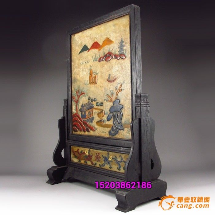 鸡翅木镶嵌石板画 手绘山水风景屏风-鸡翅木镶嵌石板画 手绘山水风景屏风价格-鸡翅木镶嵌石板画 手绘山水风景屏风图片，来自藏友万佛缘-杂项-地摊交易-华夏收藏网