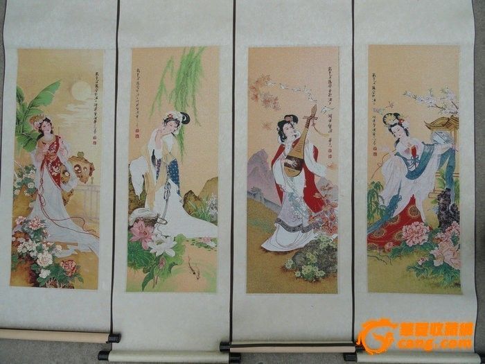 <em>清代</em>蚕丝刺绣<em>四大美女</em>挂屏 35X130厘米-<em>清代</em>