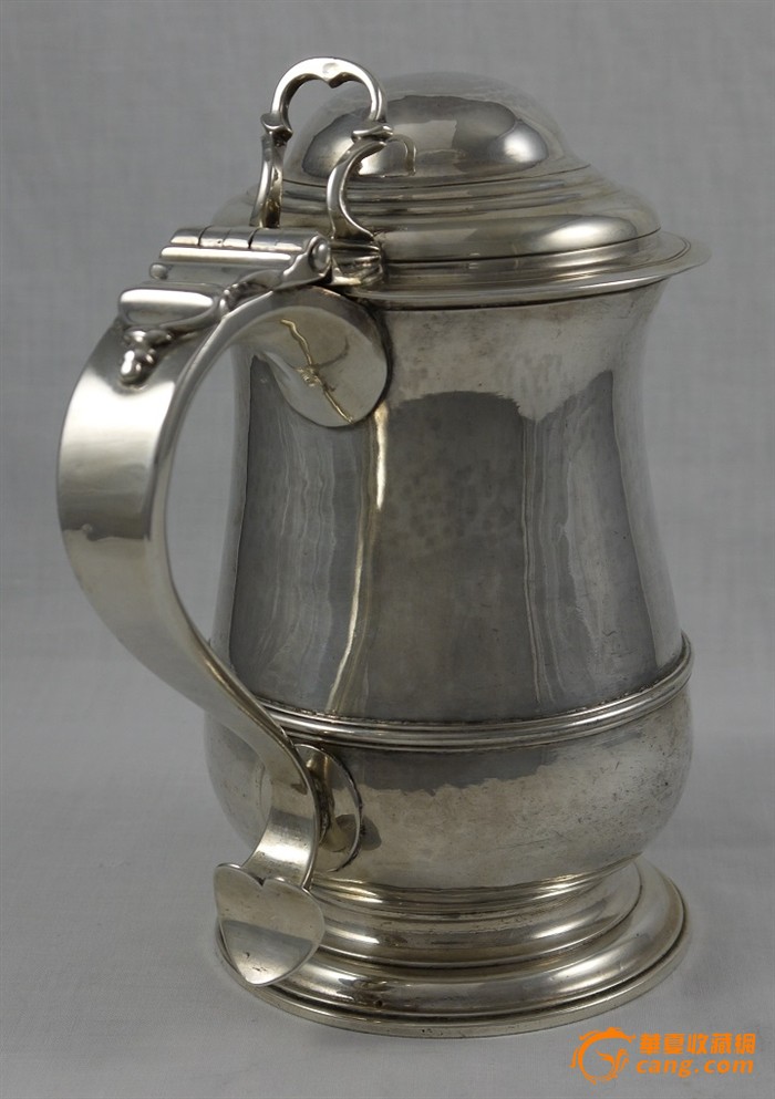 英国伦敦1764年 纯银锤纹带盖啤酒杯-英国伦敦
