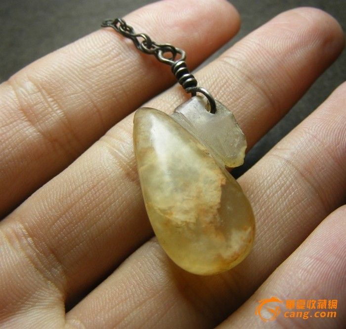 原装之物 清代.老山黄岫玉带银扣瓜果大坠子(包